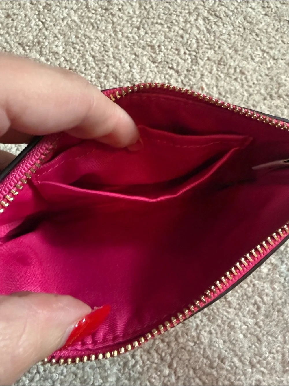 COACH Pebbled Leather Wristlet in Fuchsia Pink with Gold Hardware